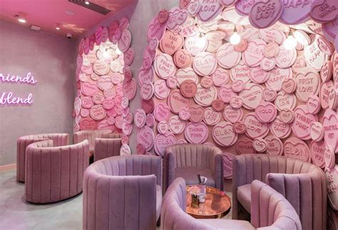 Millennial Pink Cafe Has A Wall Of Love Heart Sweets And Its A Must