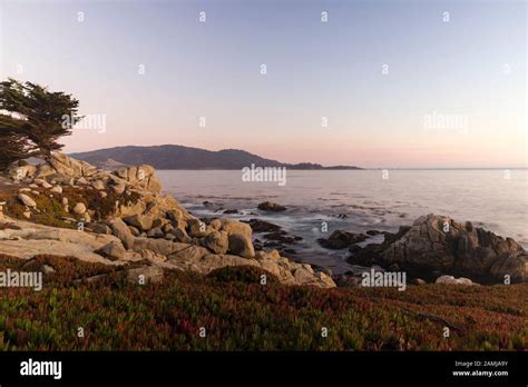 Sunset Along 17 Mile Drive Scenic Road Through Pebble Beach And