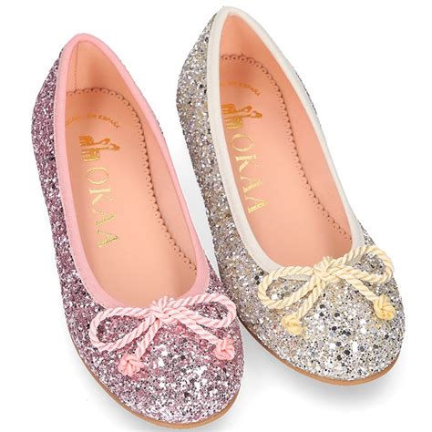 Classic Glitter Girl Ballet Flats With Elastic Contour And Ribbon