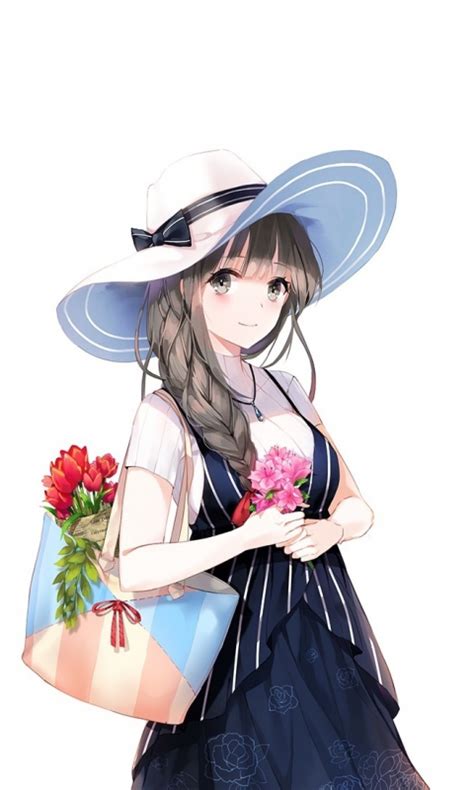 Download Wallpaper 480x800 Cute Anime Girl Big Hat Beautiful Nokia