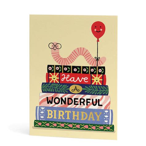 Bookworm Gold Foil Birthday Card The Curious Pancake