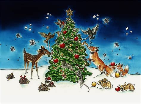Woodland Animals Decorating A Christmas Tree Christmasy Christmas