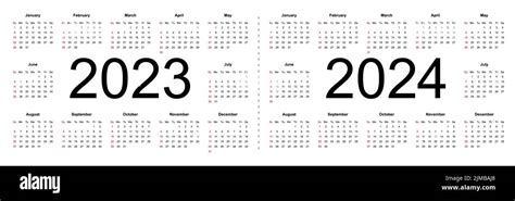 Simple Editable Vector Calendars For Year 2023 2024 Week Starts From