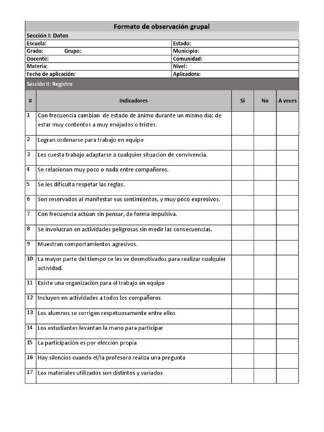 Formato De Observación Psicología Educativa Maestros Ciencias Del