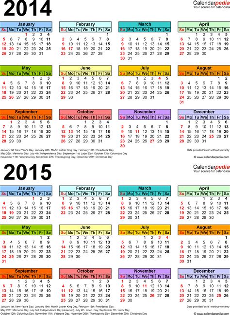 2014 2015 Two Year Calendar Free Printable Word Templates