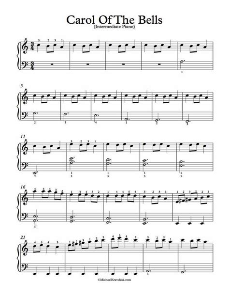 Carol of the bells by mykola dmytrovych leontovych for easy/level 4 piano solo (2 pages). Free Piano Arrangement Sheet Music - Carol Of The Bells in 2019 | Free Sheet Music | Piano Sheet ...