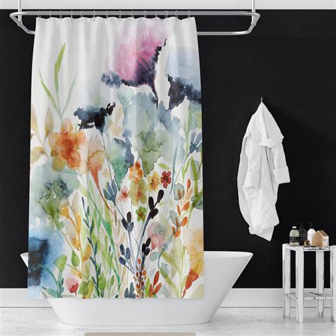 Wildflowers Shower Curtains Floral Watercolor Print Shower Etsy