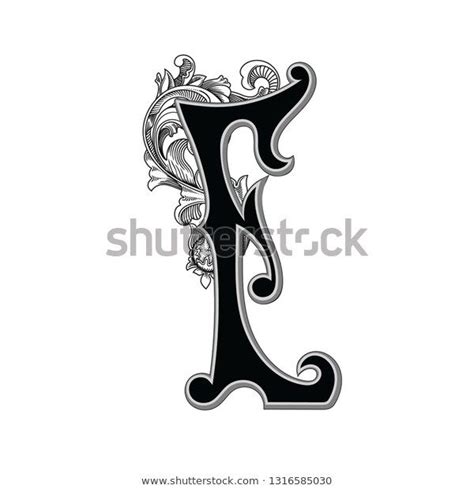 Vector Illustration Of Uppercase Old Letter E With Decorations Isolated