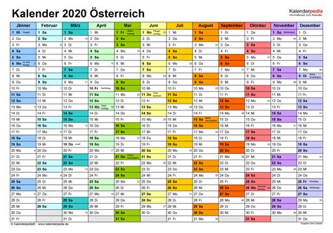 Kostenlos winterferien 2021 bremen kalender zum ausdrucken in pdf. Kalender 2020 Österreich zum Ausdrucken als PDF