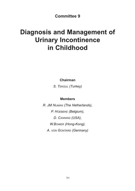 Diagnosis And Management Of Urinary Incontinence In Childhood Docslib