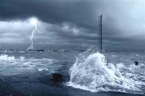 Stormy Sea With Lightning Stock Photo Image Of Waves 13887254