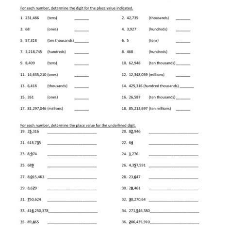 Place Value In Whole Numbers Worksheets