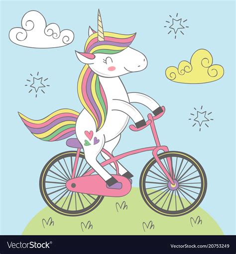 Magic Unicorn Rides Bicycle Royalty Free Vector Image