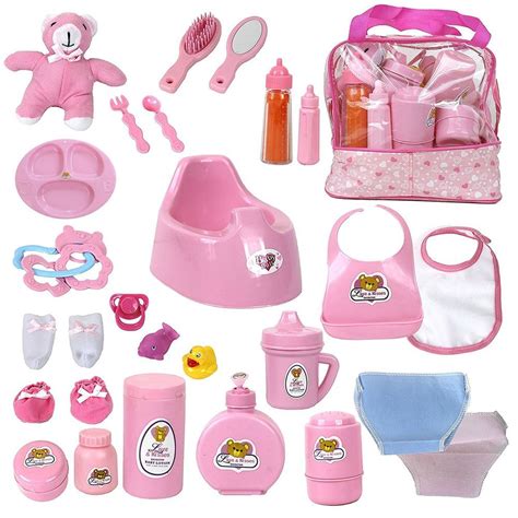 Set Of 28 Accessories In Bag For Play And Care Baby Doll For Kids Girl