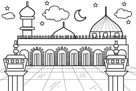 Gambar pemandangan hitam putih 3d. Contoh Dan Gambar Mewarnai Masjid Untuk Anak