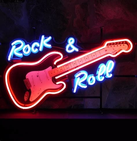 Rock And Roll Guitar Neon With Backplate 80 X 50 Cm V1 Old Neon Signs