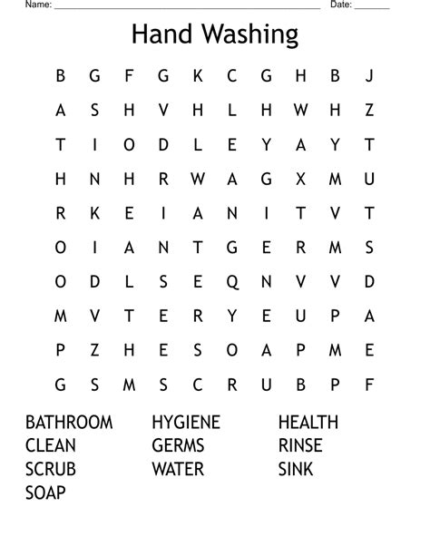 Hand Washing Word Search Printable Free Printable Worksheet Images