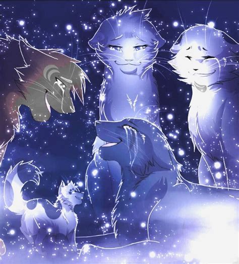 Bluestar Moonflower Snowfur Oakheart And Mosskit In The Starclan