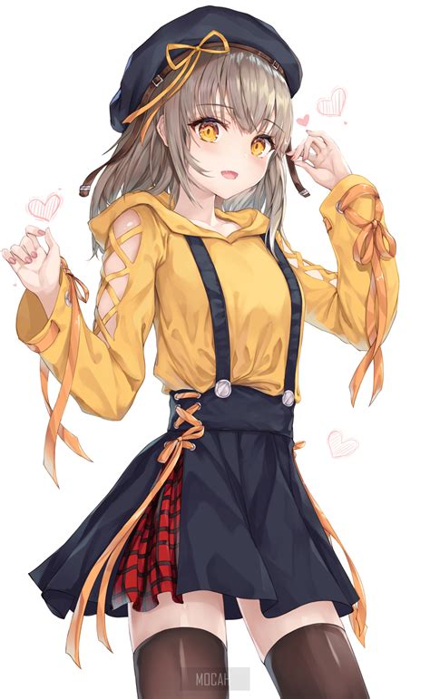 Anime Anime Girl Yellow Eyes Hat Brunette Stockings Skirt Screensaver 1843x3000 Hd Phone