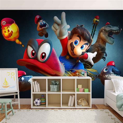Super Mario Bros Odyssey Woven Self Adhesive Removable Wallpaper Moder