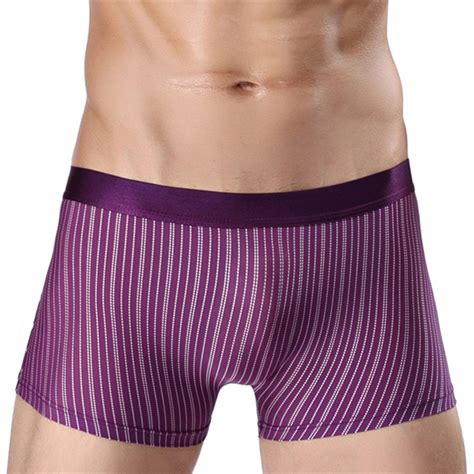 Seamless Boxer Shorts Men Vertical Striped One Piece Penis Pouch Mens