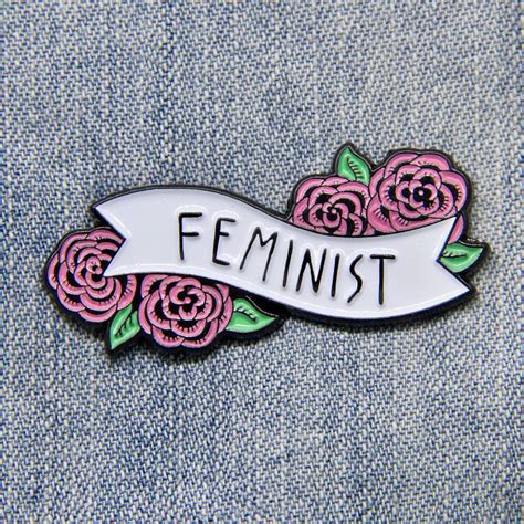 Feminist Banner With Roses Pin Feminist Enamel Pins Enamel Pins