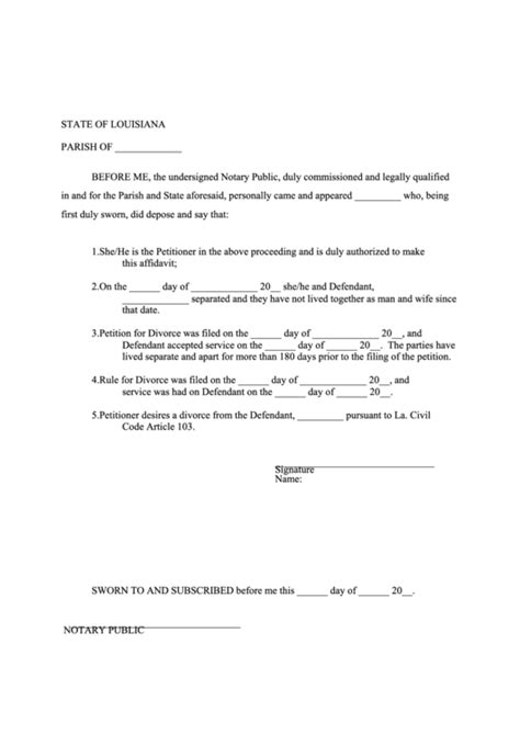 Affidavit For Divorce Form Editable Fillable Printable Legal