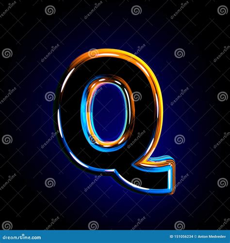 Letter Q Of Glassy Dark Blue Shining Alphabet Isolated On Black Background 3d Illustration Of