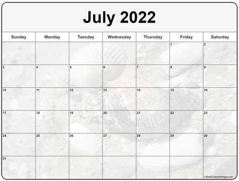 Collection Of July 2022 Photo Calendars With Image Filters