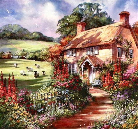 Precott Cottage On Whileaway Lane By Jim Mitchell Cottage Painting