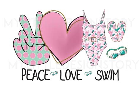 Peace Love Swim Sublimation Digital Download Swimwear Png File Glitter Summer Theme