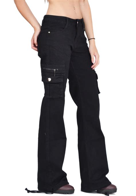 New Womens Ladies Black Wide Loose Combat Trousers Cargo Jeans
