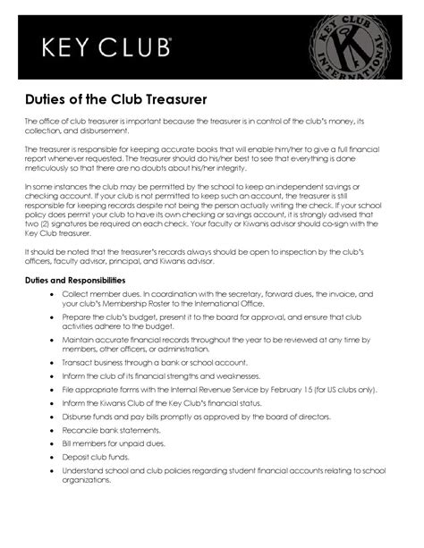 Duties of the club treasurer by RMD Key Club - Issuu