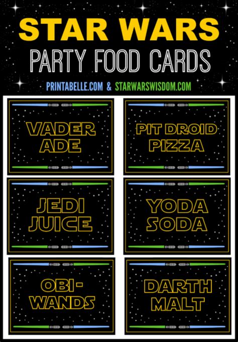 Star Wars Party Food Cards Party Printables And Games