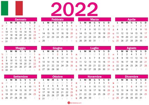 Calendario 2022 Italiano Con Festività Da Stampare