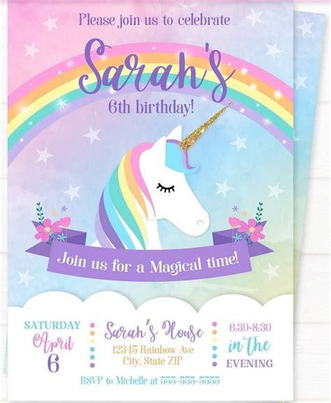 Unicorn Birthday Invitations Free Printable Printable Templates