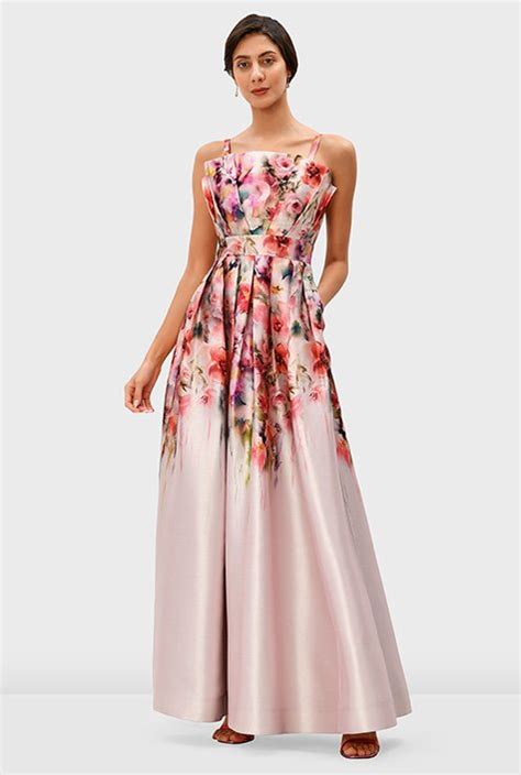 Shop Off The Shoulder Floral Print Dupioni Dress Eshakti
