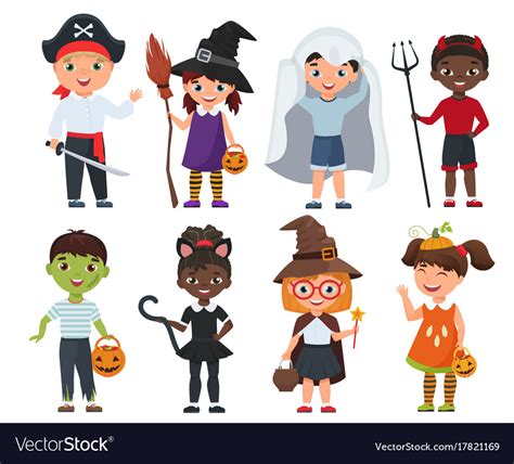 Cute Halloween Kids Set Cartoon Royalty Free Vector Image