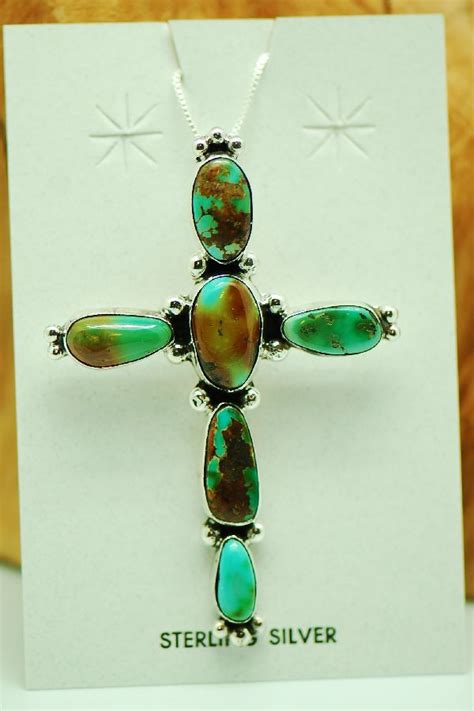 Navajo Sterling Silver Royston Turquoise Cross By Will Denetdale