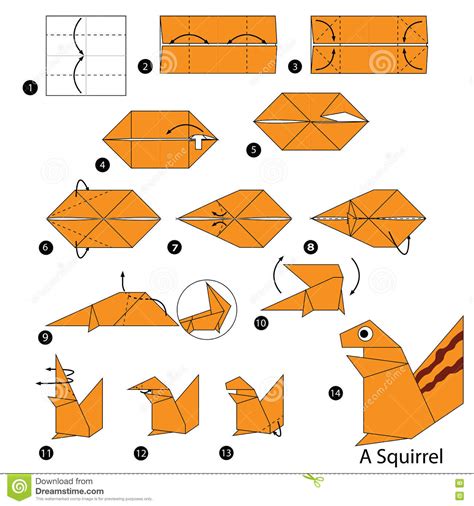 Step By Step Instructions How To Make Origami A Squirrel Stock Vector