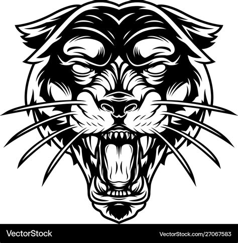 Monochrome Ferocious Panther Head Royalty Free Vector Image