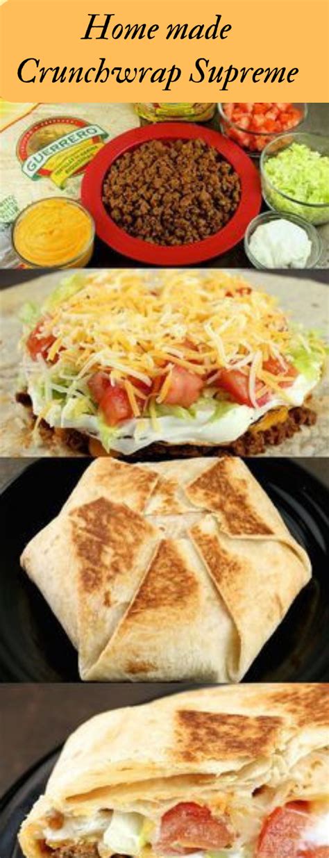 Now layer 2 tbsp sour cream, salsa, onions, and a bit of shredded cheese on top. Homemade Crunchwrap Supreme #familyrecipes#foods | Mexican ...