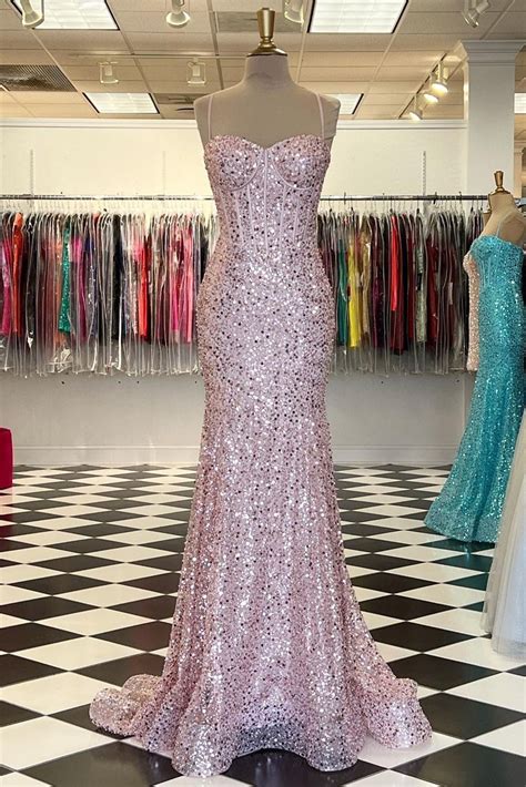 Daisda Elegant Sweetheart Mermaid Prom Dress Sequins With Spaghetti