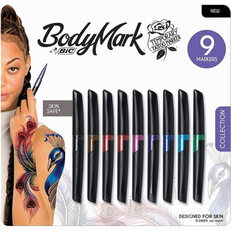 Bic Bodymark Temporary Tattoo Body Marker Cosmetic Quality 9 Colors