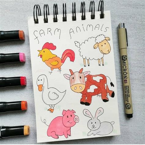 Animal Doodles Farm Animals Journaling Ink Caro Diario India Ink