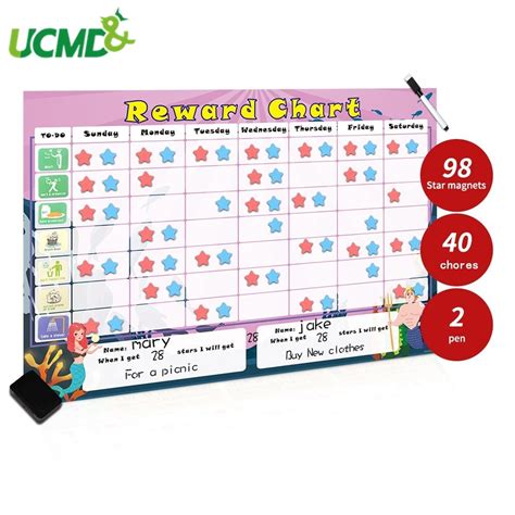 Magnetic Two Kids Responsibility Reward Chart Kids Chore Chart Behavior