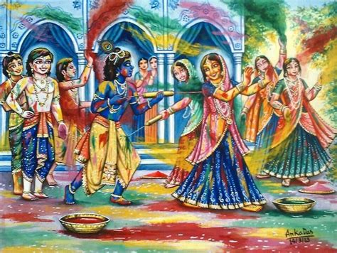 Lord Krishna Praying Holi With Radha And The Gopikas Radha Krishna