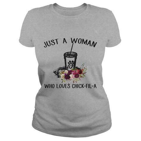 Just A Woman Who Loves Chick Fil A Shirt Hoodie Sweater Ladies V