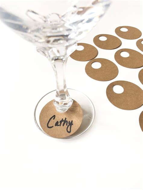 25 wine glass drink tags kraft ou white blank simple name etsy
