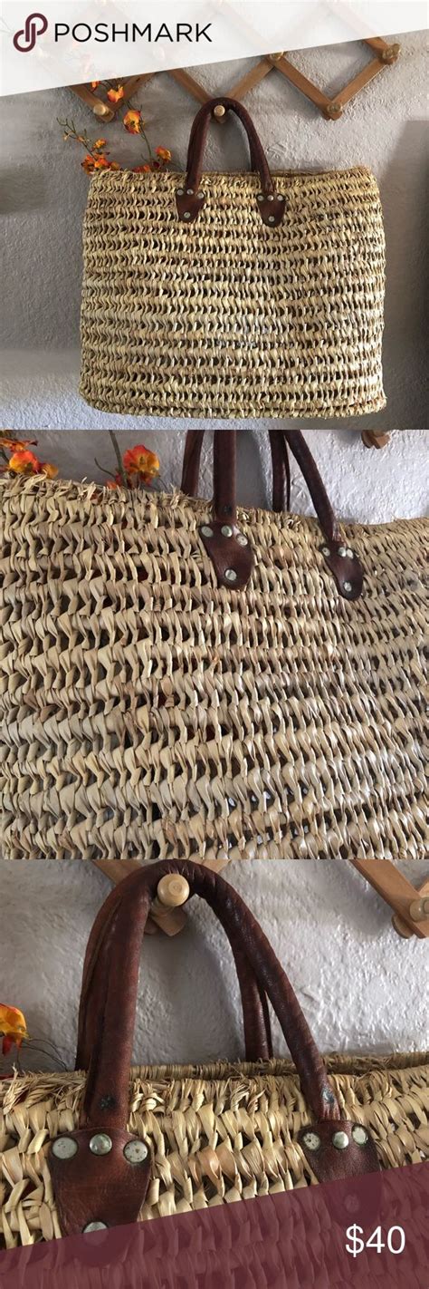 Straw handbags women handwoven round corn straw bags natural chic hand large summer beach tote woven handle shoulder bag. Large Woven Straw Tote Bag W/ Leather Handles Large Woven ...